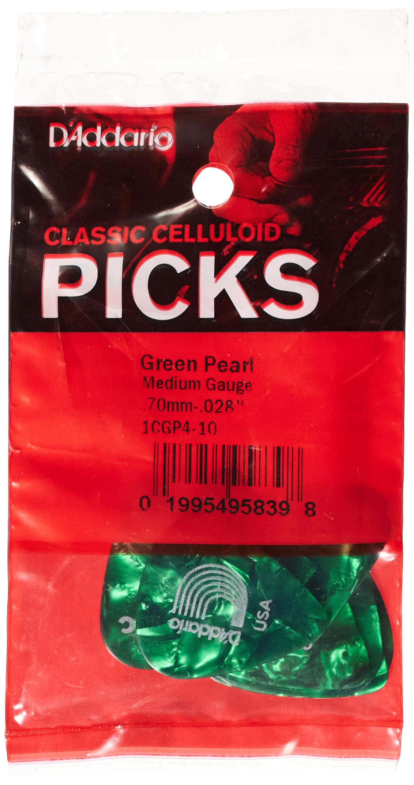 D'Addario Planet Waves 10 Standard Celluloid Picks Medium Green Pearl