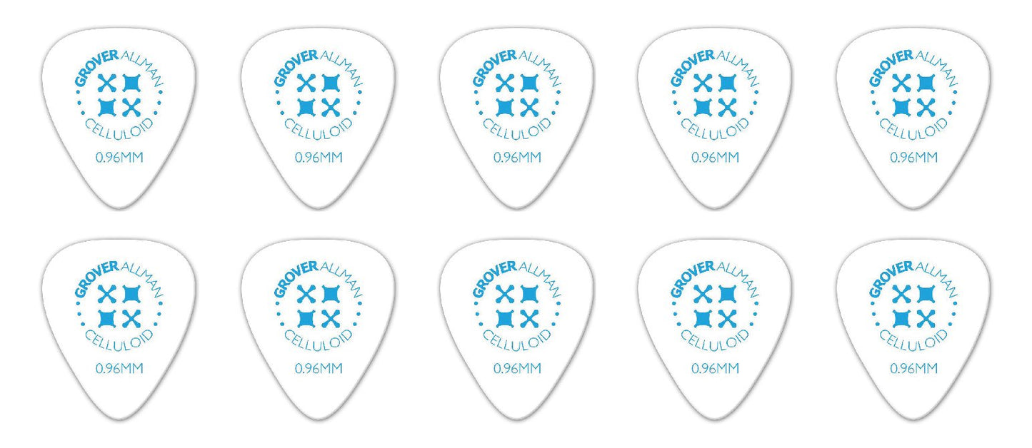 Grover Allman Celluloid White Standard 0.038 inch (0.96 mm) 10 Piece