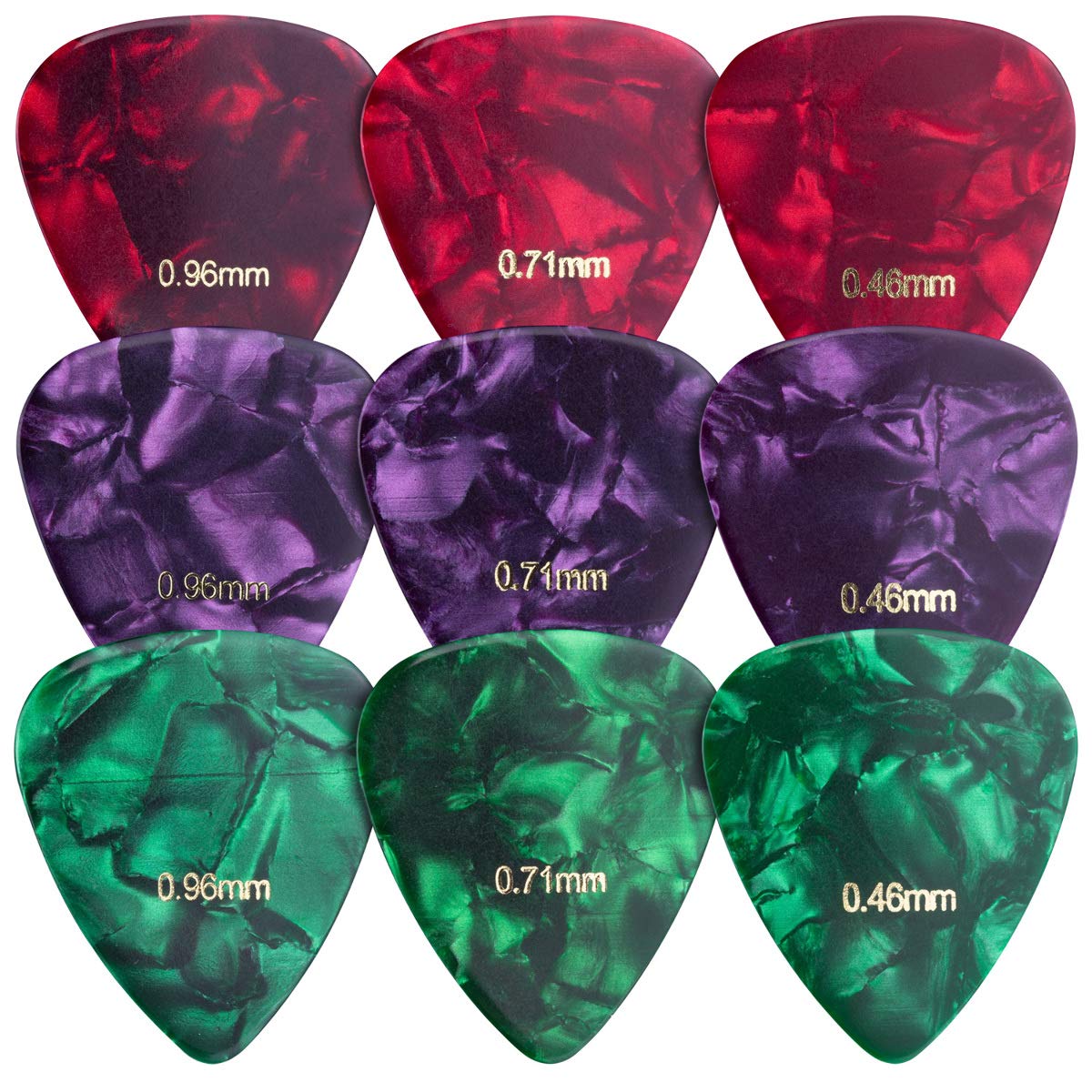 kwmobile Set of 9 Guitar Picks - Includes Thin  Medium  Heavy Gauges for