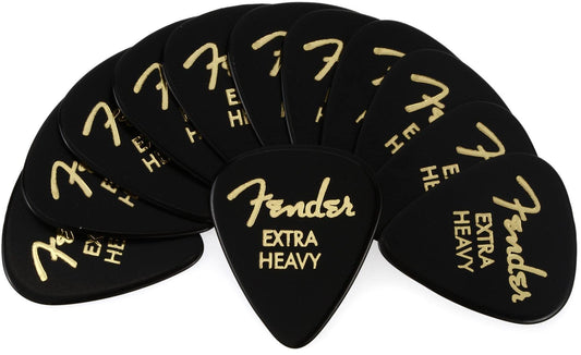 Fender Classic Celluloid Guitar Picks 351 Shape  Black  Extra Heavy  12-