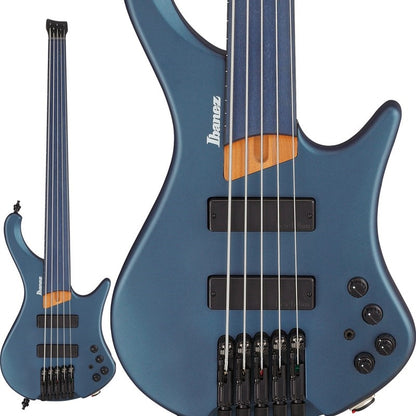 Ibanez EHB1005F-AOM Arctic Ocean 5-string bass headless fretless blue w/bag New